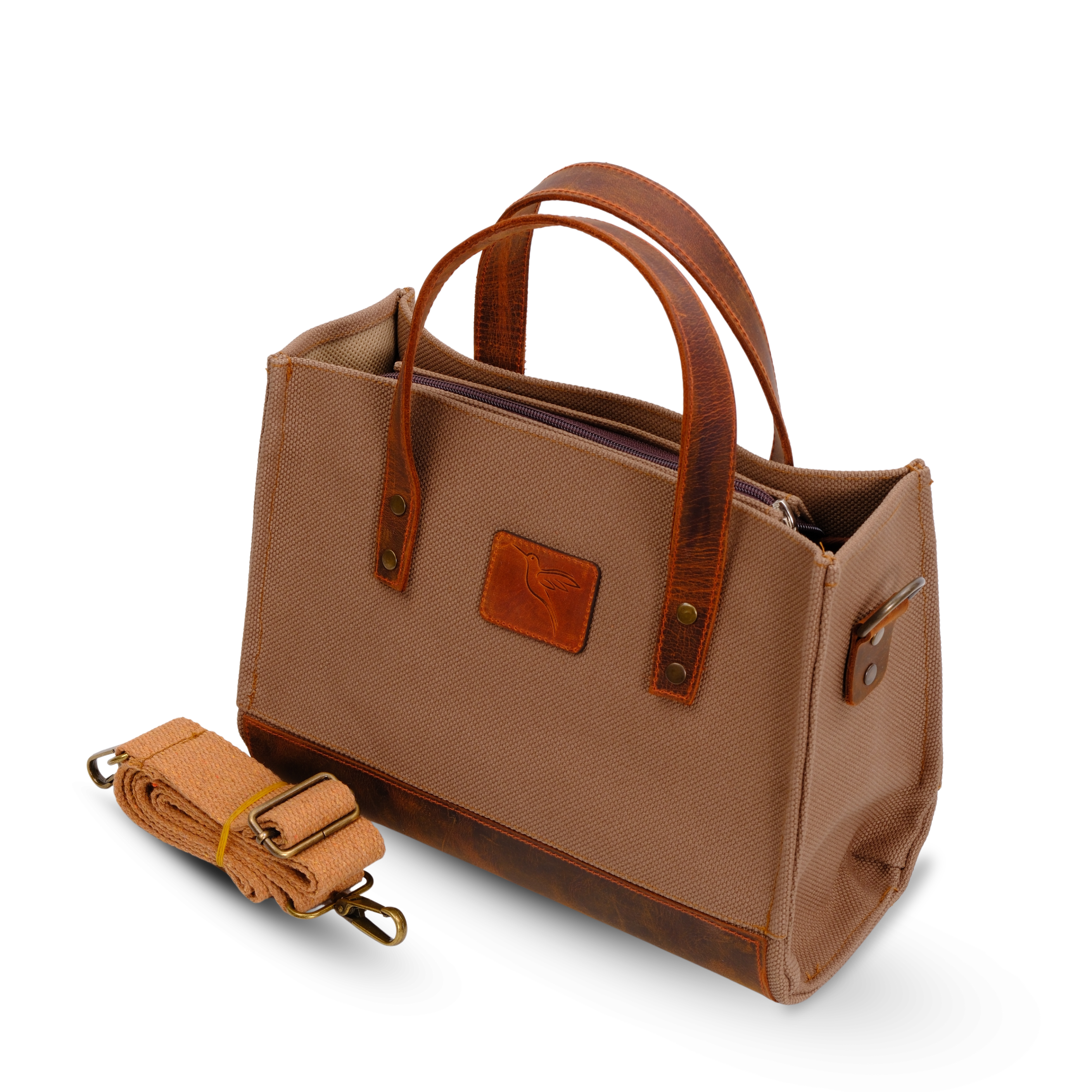 Geniune Leather & Beige Canvas Crossbody Bag | Nevas Collection