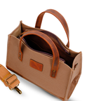 Geniune Leather & Beige Canvas Crossbody Bag | Nevas Collection