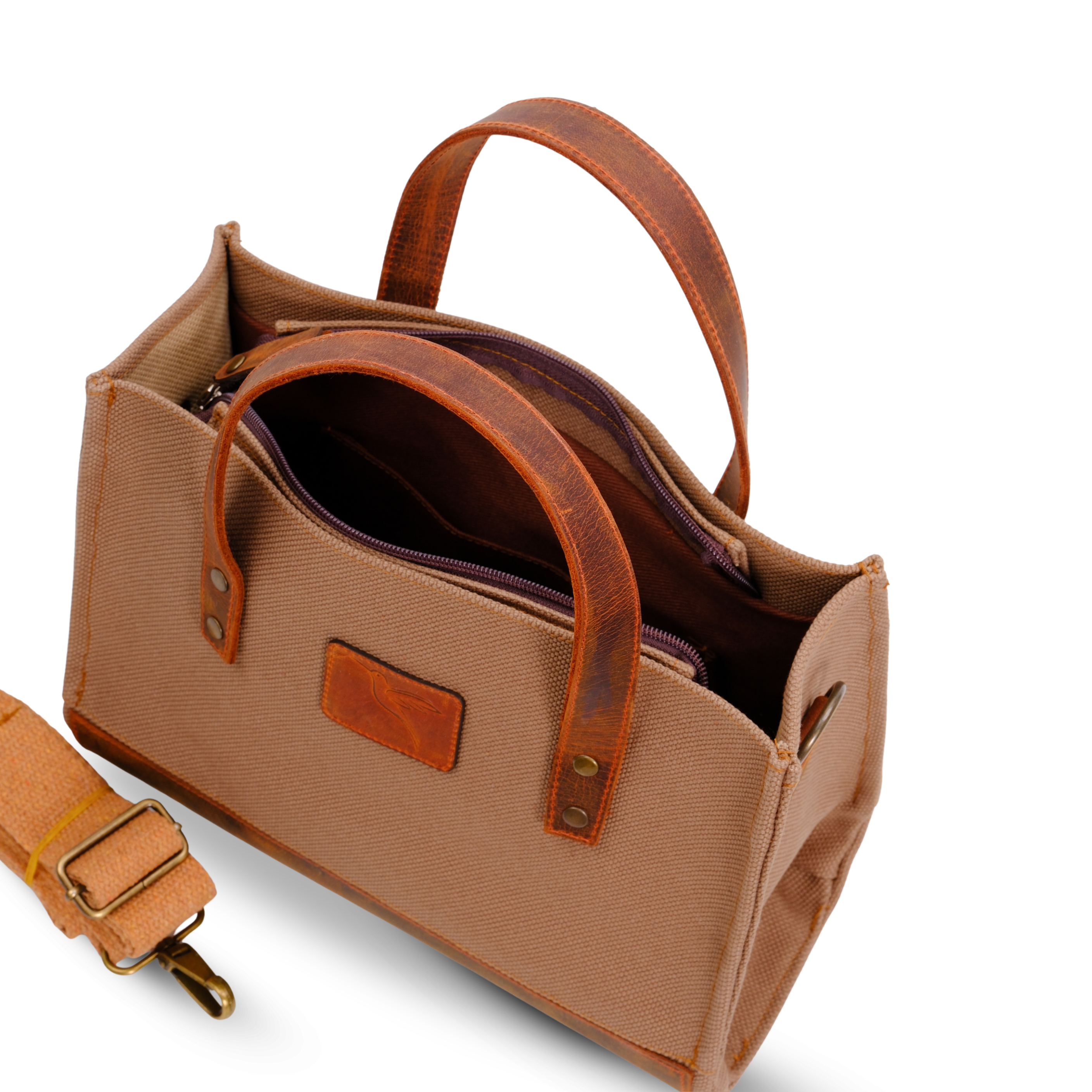Geniune Leather & Beige Canvas Crossbody Bag | Nevas Collection