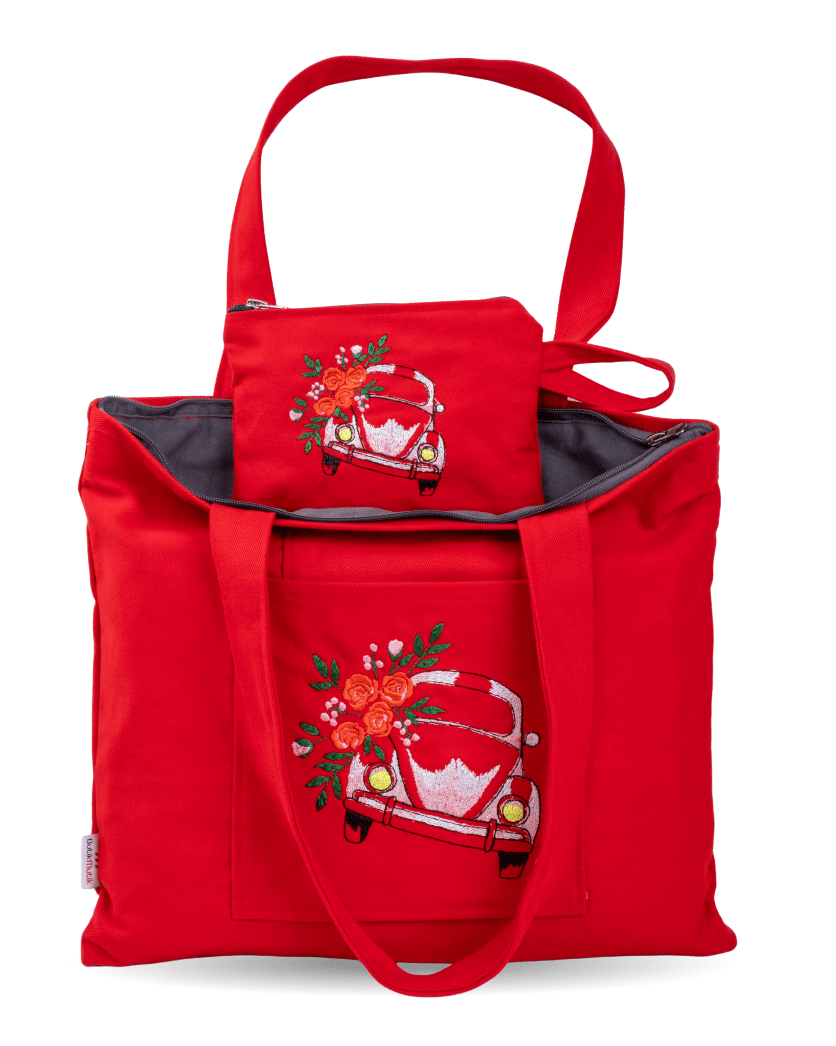 Beetle Car red embroidered canvas tote bag with wallet – canvasbag