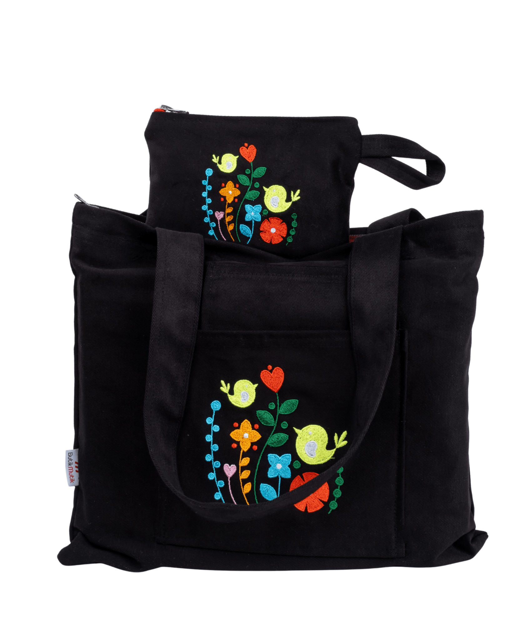 embroidered canvas bag with colorful bird and flower motif – eco-friendly tote – Canvasbag