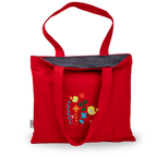 Red embroidered tote bag with bird and floral design – cotton gabardine – Canvasbag