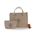 BUTTERFLY TREE - Beige embroidered canvas bag and wallet set – Butterfly Tree collection