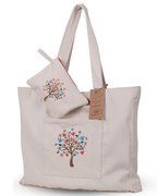 gabardine tote bag with butterfly tree embroidery – fully lined, zippered – Canvasbag