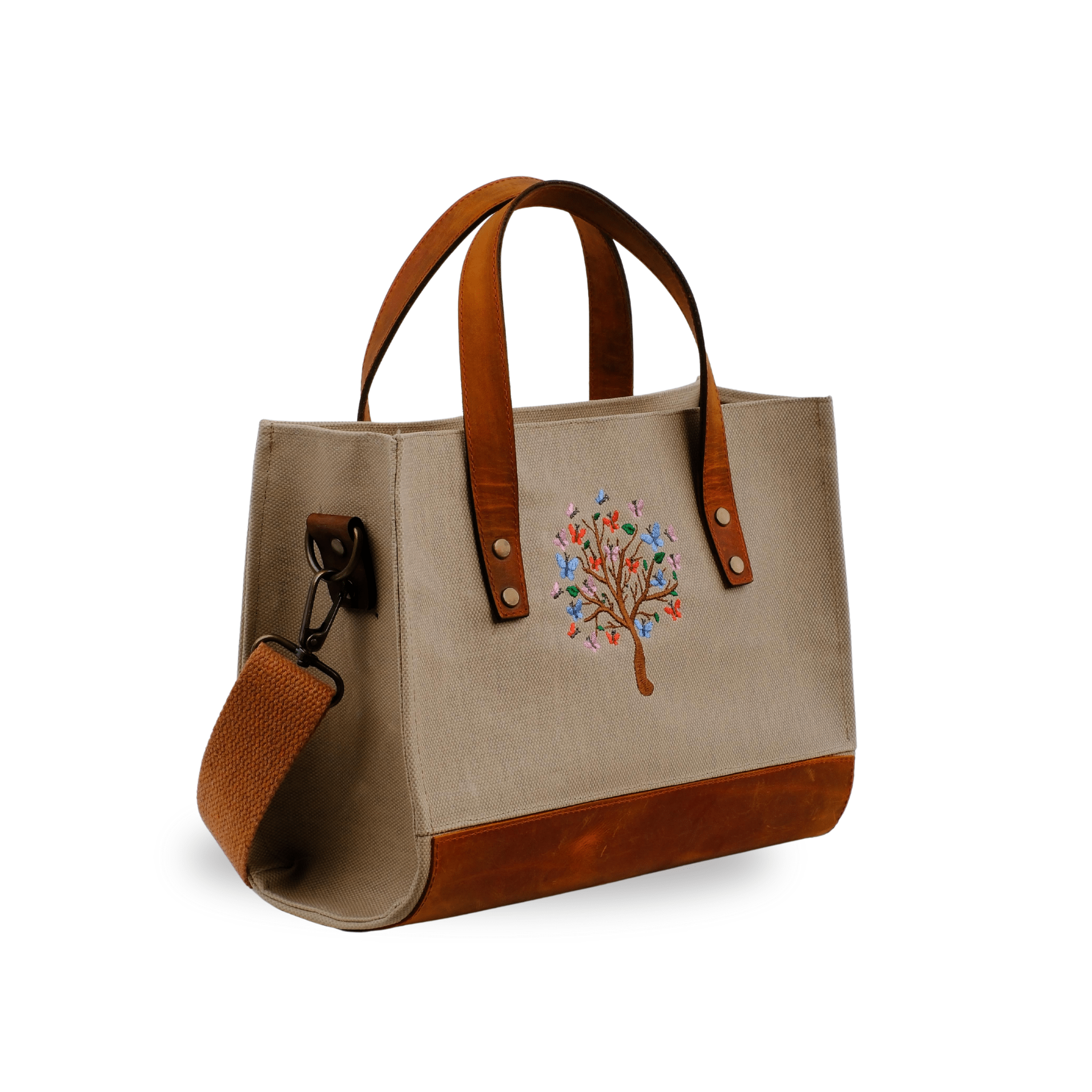 Butterfly Tree embroidered handbag