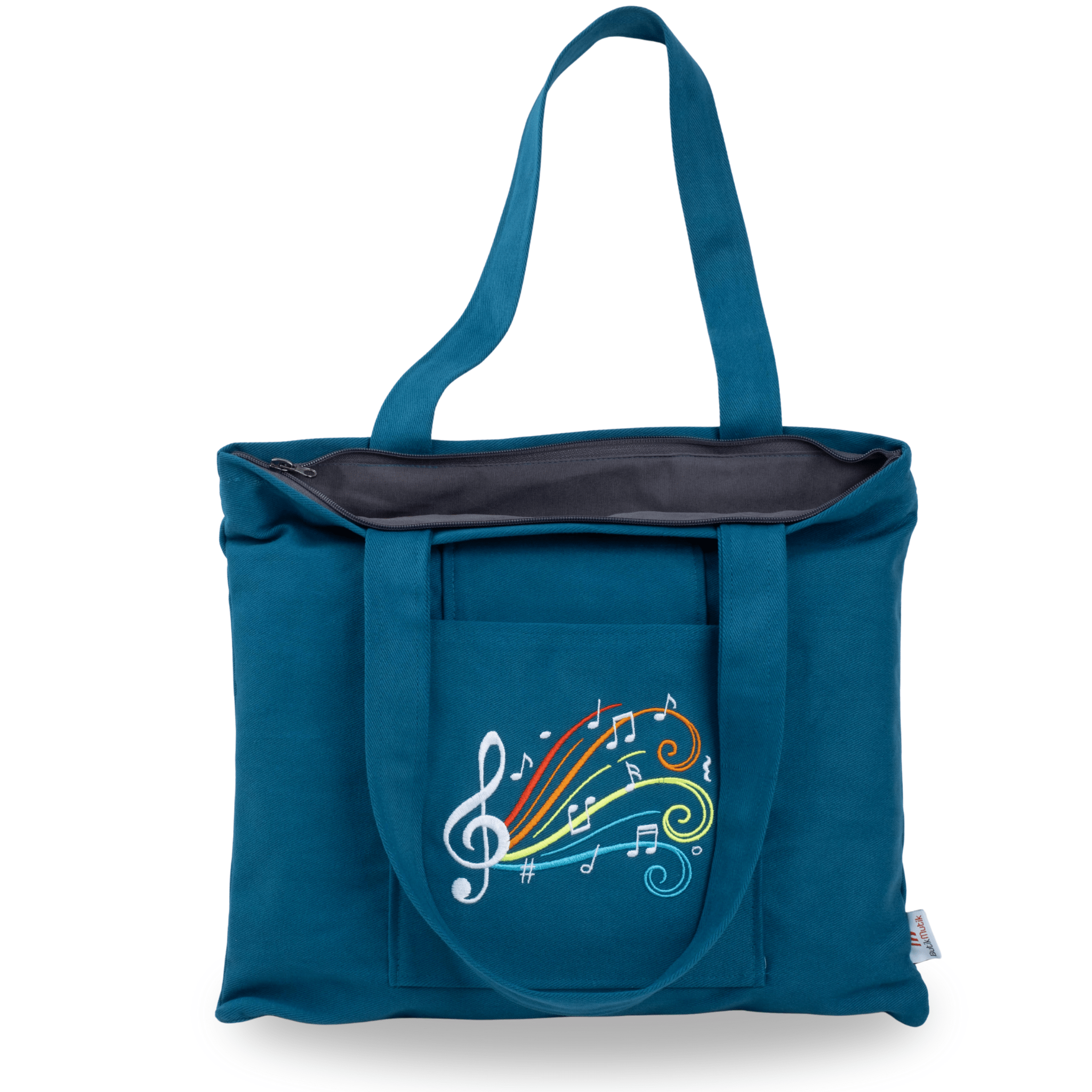 Petrol blue Colorful Notes gabardine bag with embroidery – canvasbag