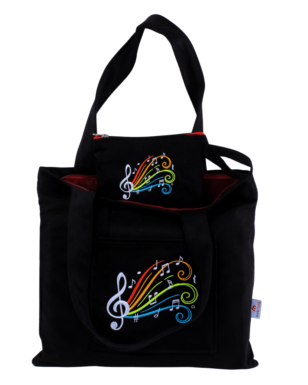 Black Colorful Notes shoulder bag with musical motif embroidery – canvasbag