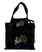 Black Colorful Notes shoulder bag with musical motif embroidery – canvasbag