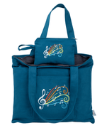 Petrol blue Colorful Notes tote bag with colorful embroidery – canvasbag