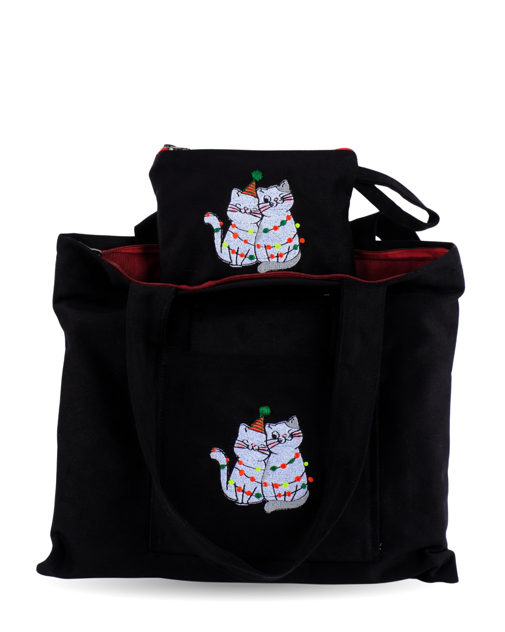 canvas bag with white cat embroidery – compact and durable – Canvasbag