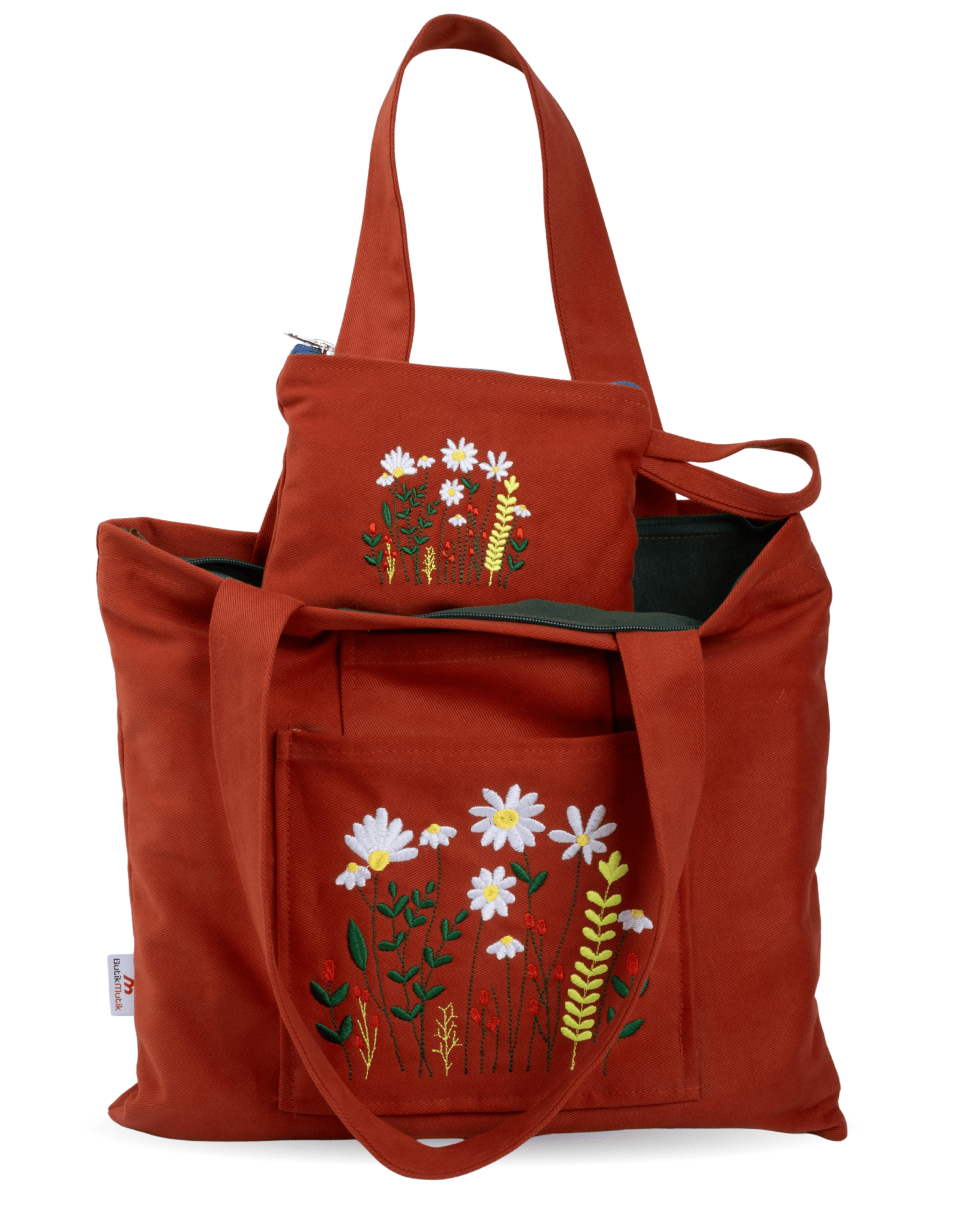 Daisy Garden - canvas bag with daisy garden embroidery – zippered and lined – Canvasbag