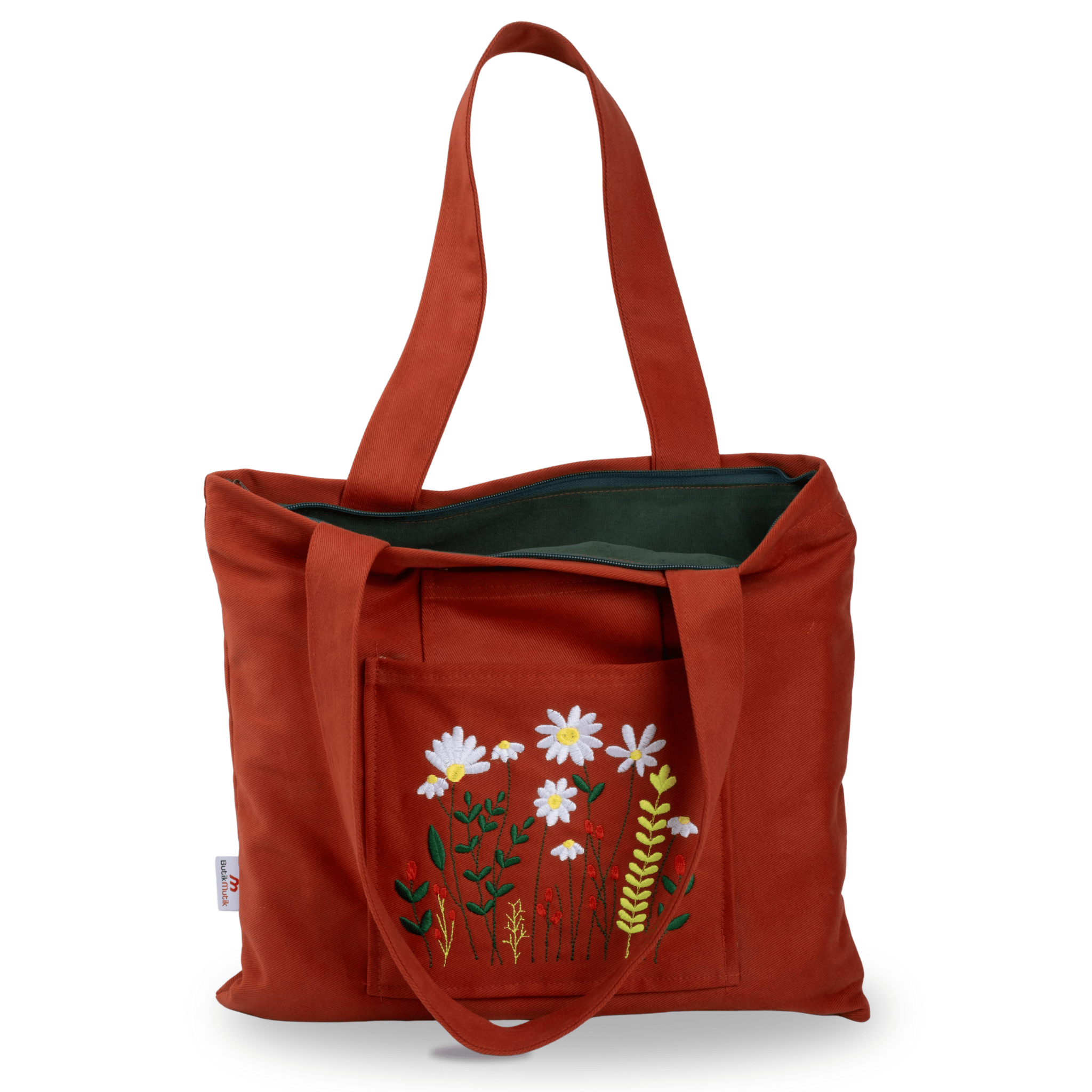 Daisy Garden - embroidered tote bag with daisy and leaf motif – sustainable gabardine – Canvasbag