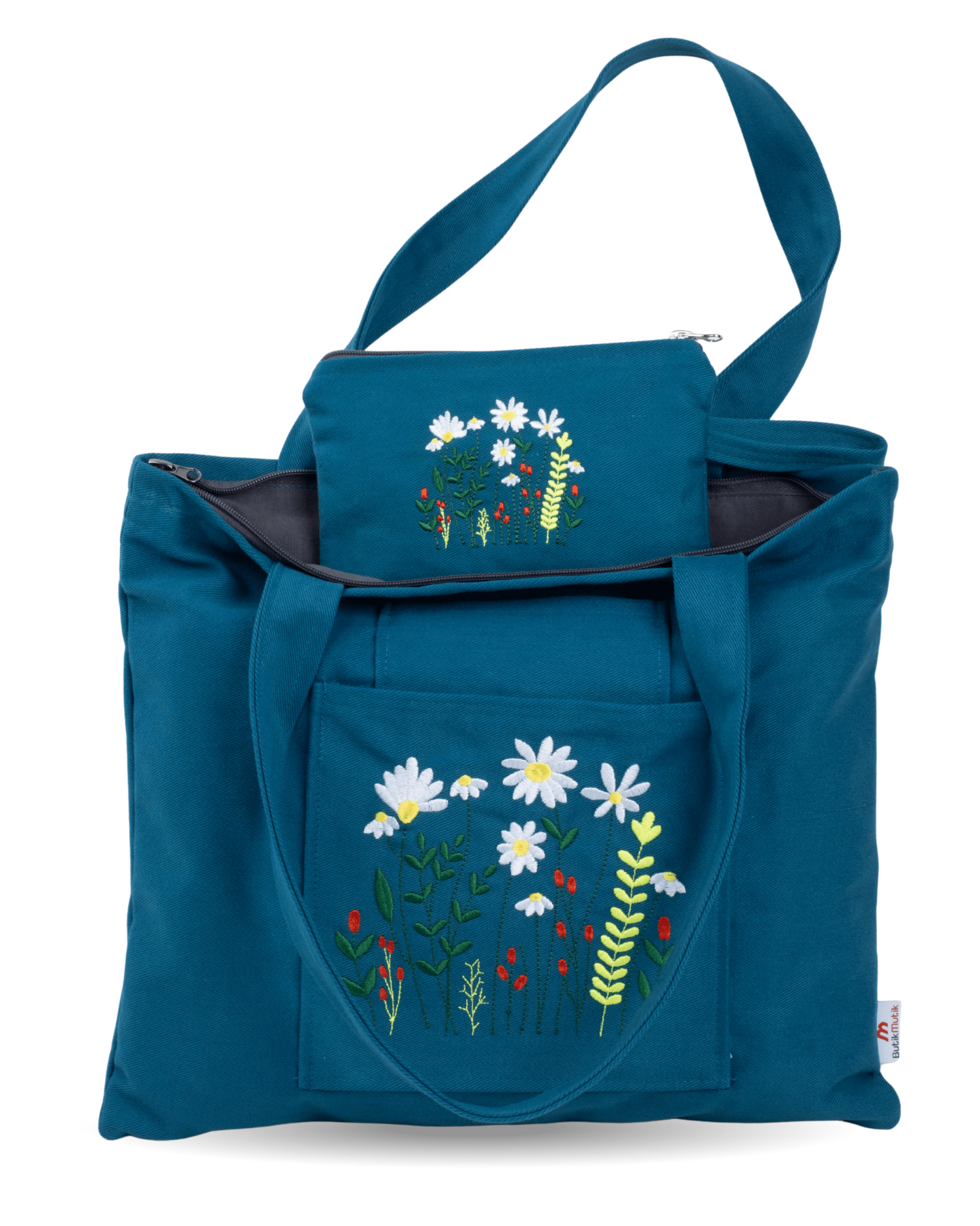 anvas bag with daisy garden embroidery – zippered and lined – Canvasbag