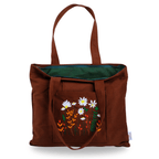 Dark brown canvas bag with daisy garden embroidery – lined & washable – Canvasbag