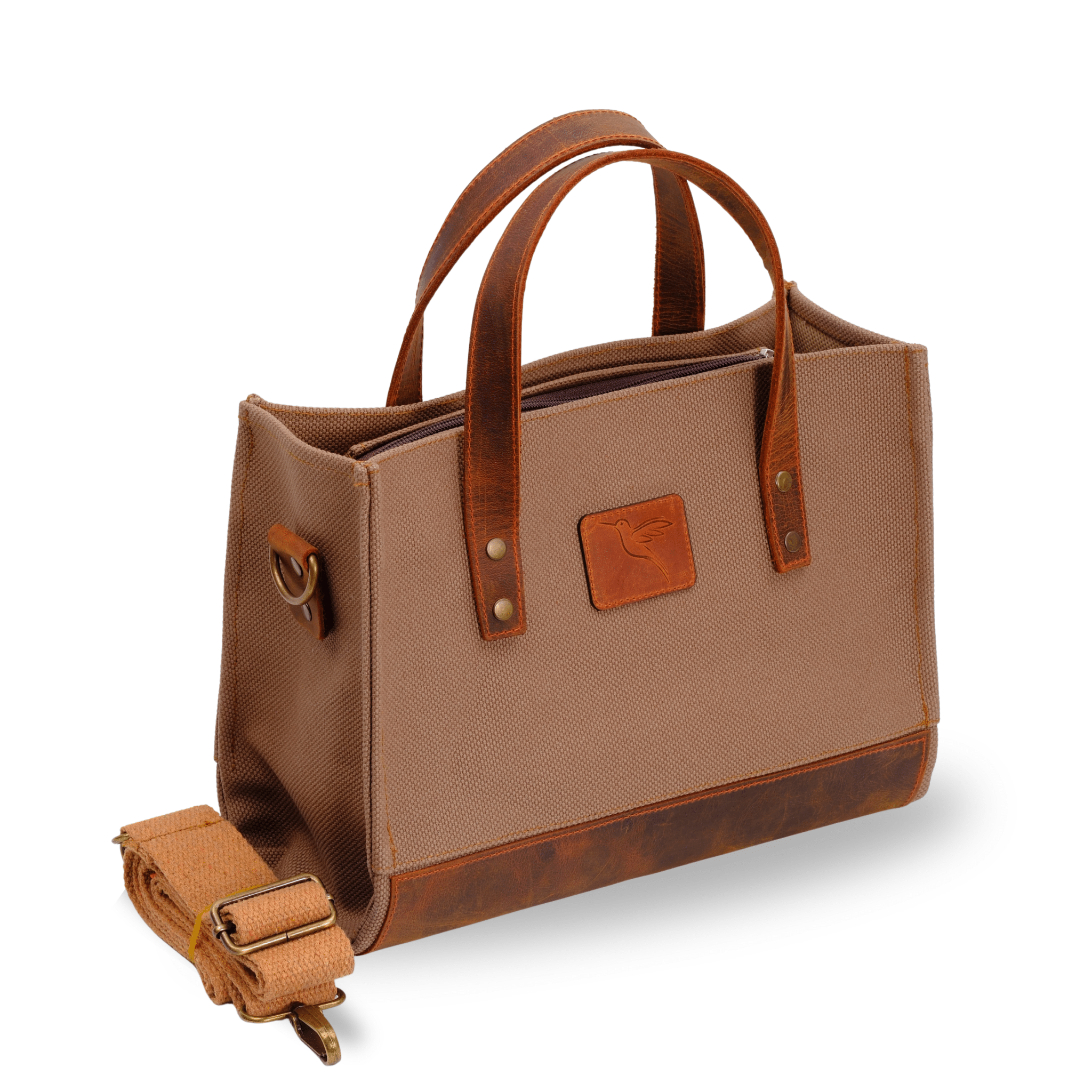 Geniune Leather & Beige Canvas Crossbody Bag | Nevas Collection - canvasbag