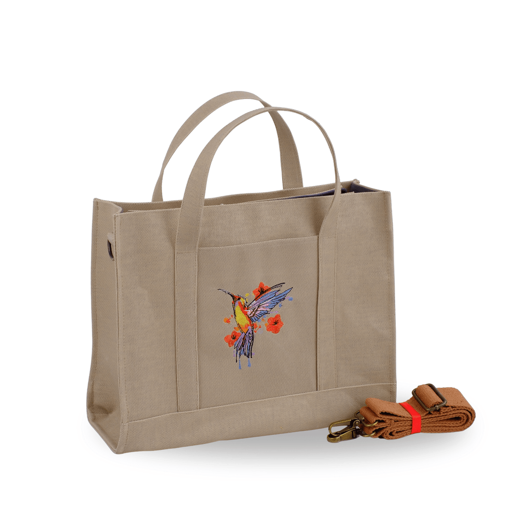 HUMMİNGBİRD -bej canvas tote and wallet set with hummingbird embroidery – Canvasbag