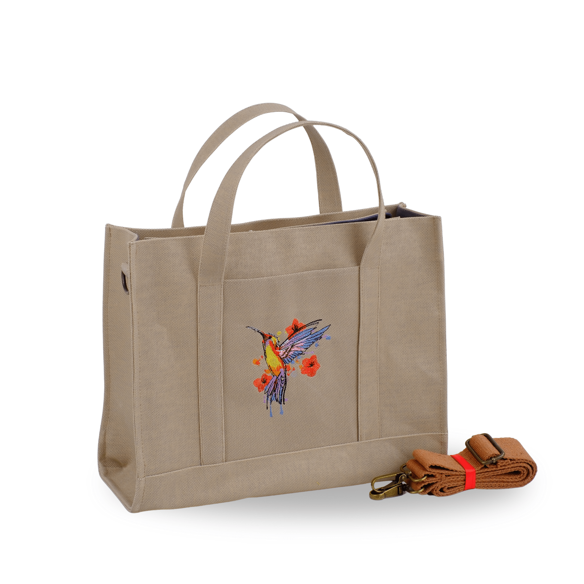 HUMMİNGBİRD -bej canvas tote and wallet set with hummingbird embroidery – Canvasbag