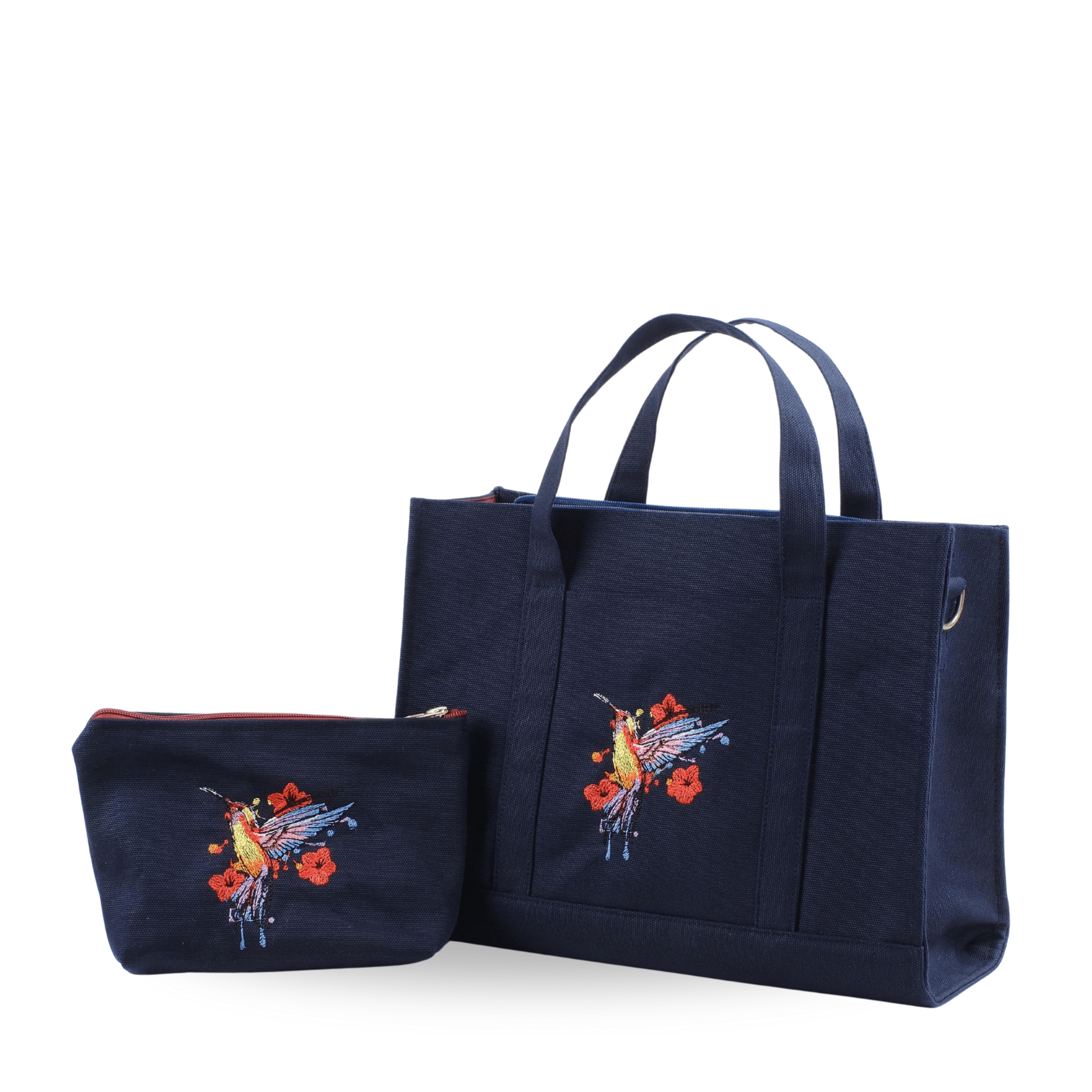 HUMMİNGBİRD - Dark navy canvas tote and wallet set with hummingbird embroidery – Canvasbag