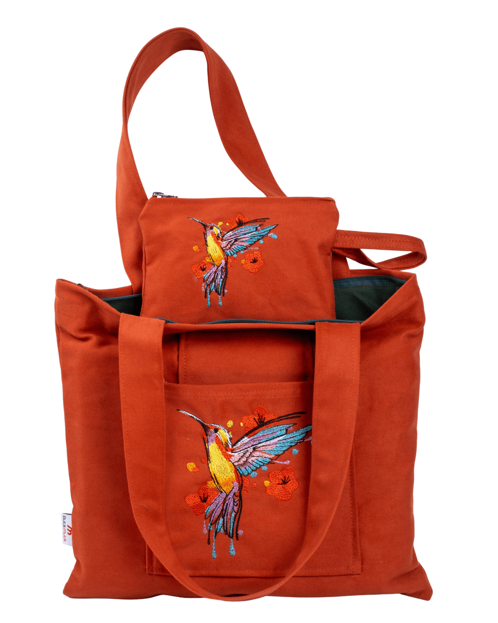 Hummingbird - canvas tote with colorful hummingbird embroidery – eco-friendly and durable – Canvasbag