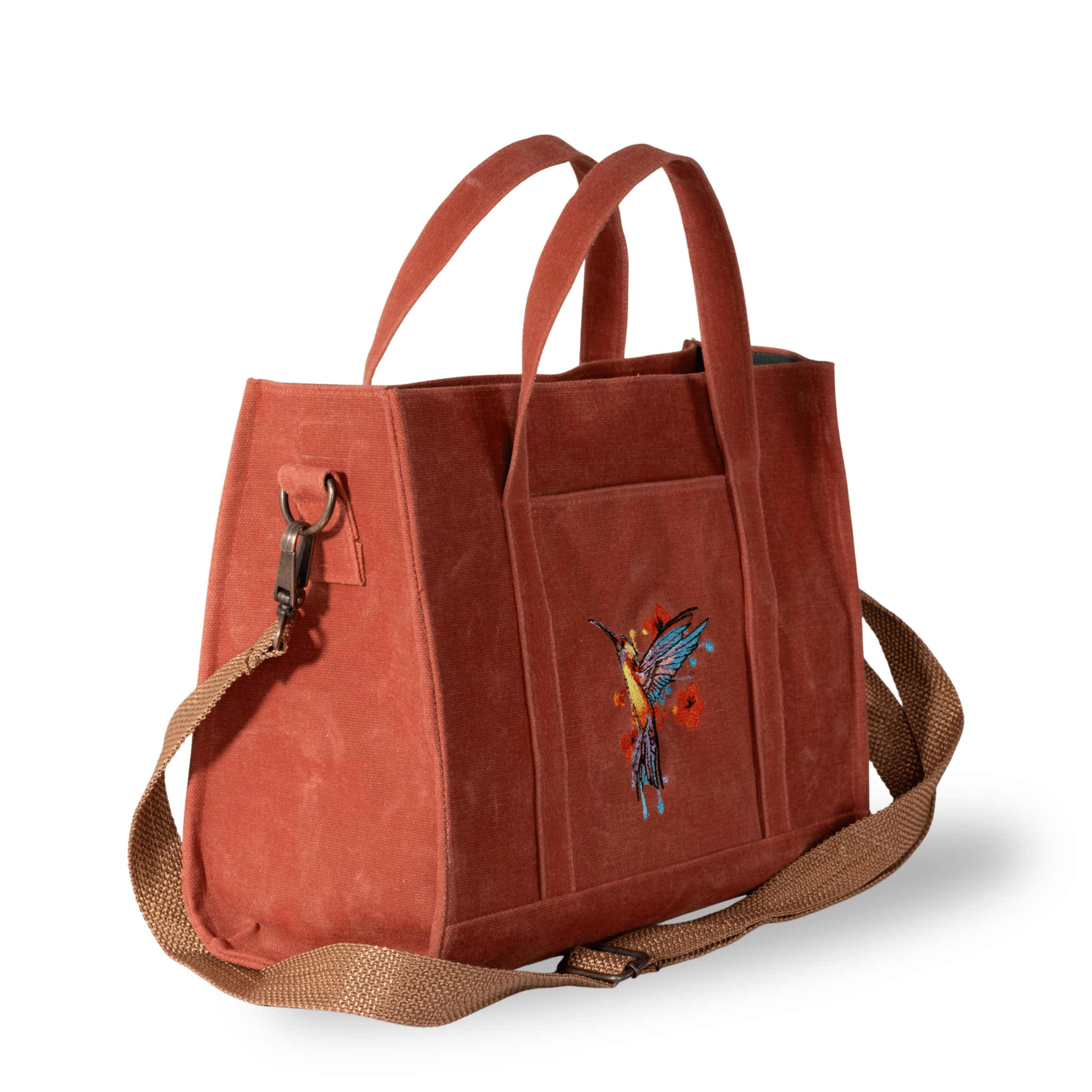 HUMMİNGBİRD - Terracotta canvas tote and wallet set with hummingbird embroidery – Canvasbag