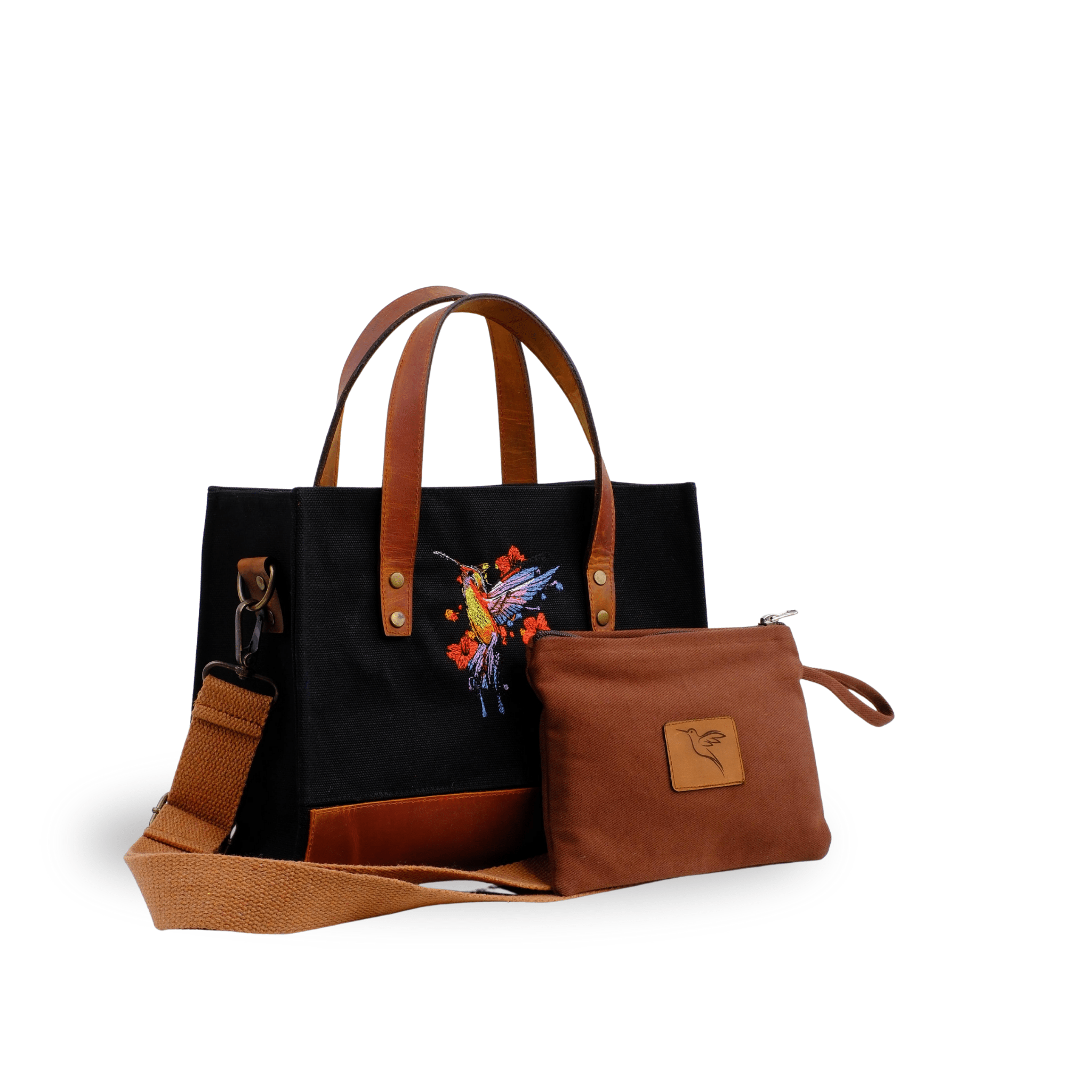 Black canvas, genuine leather Hummingbird