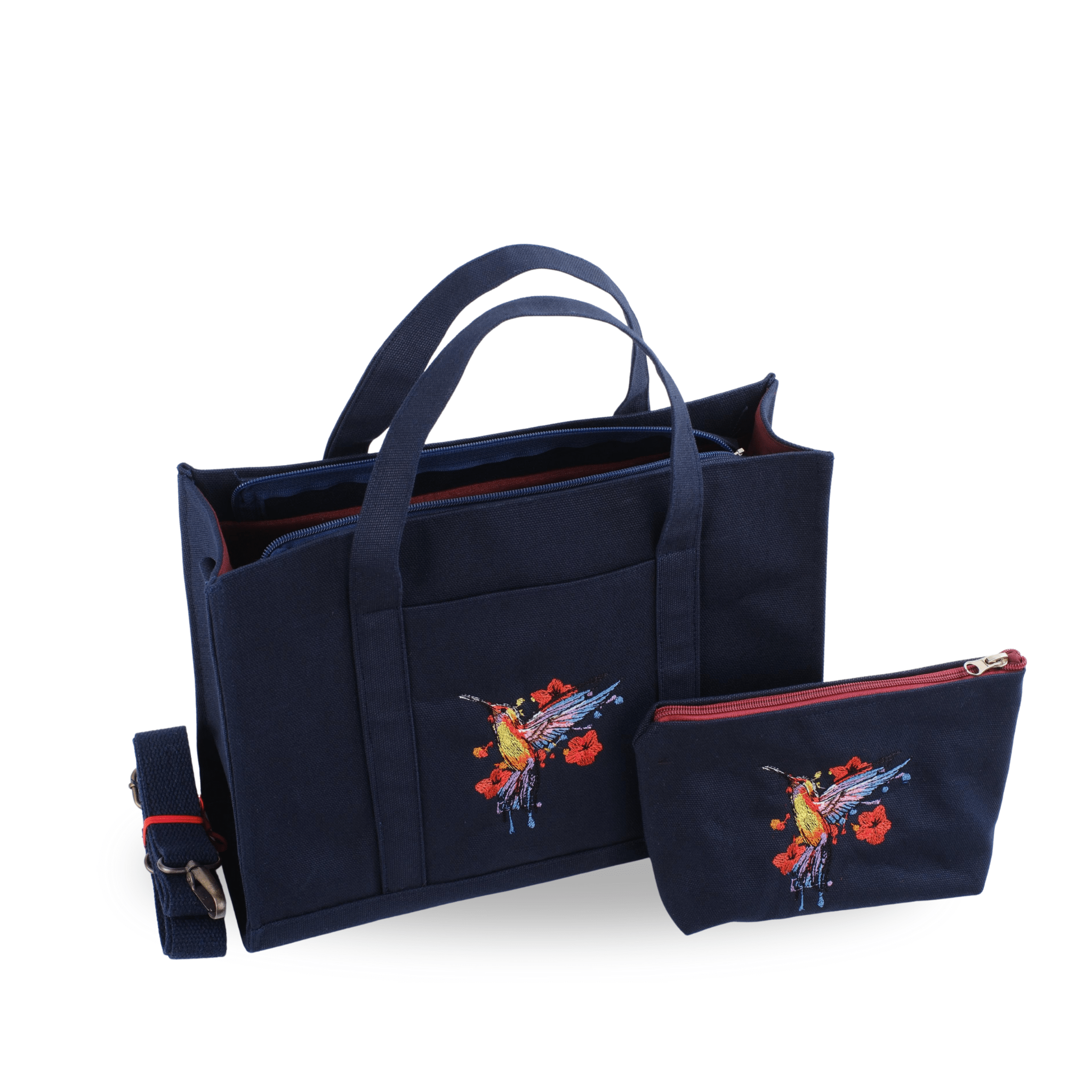 HUMMİNGBİRD - Dark navy canvas tote and wallet set with hummingbird embroidery – Canvasbag