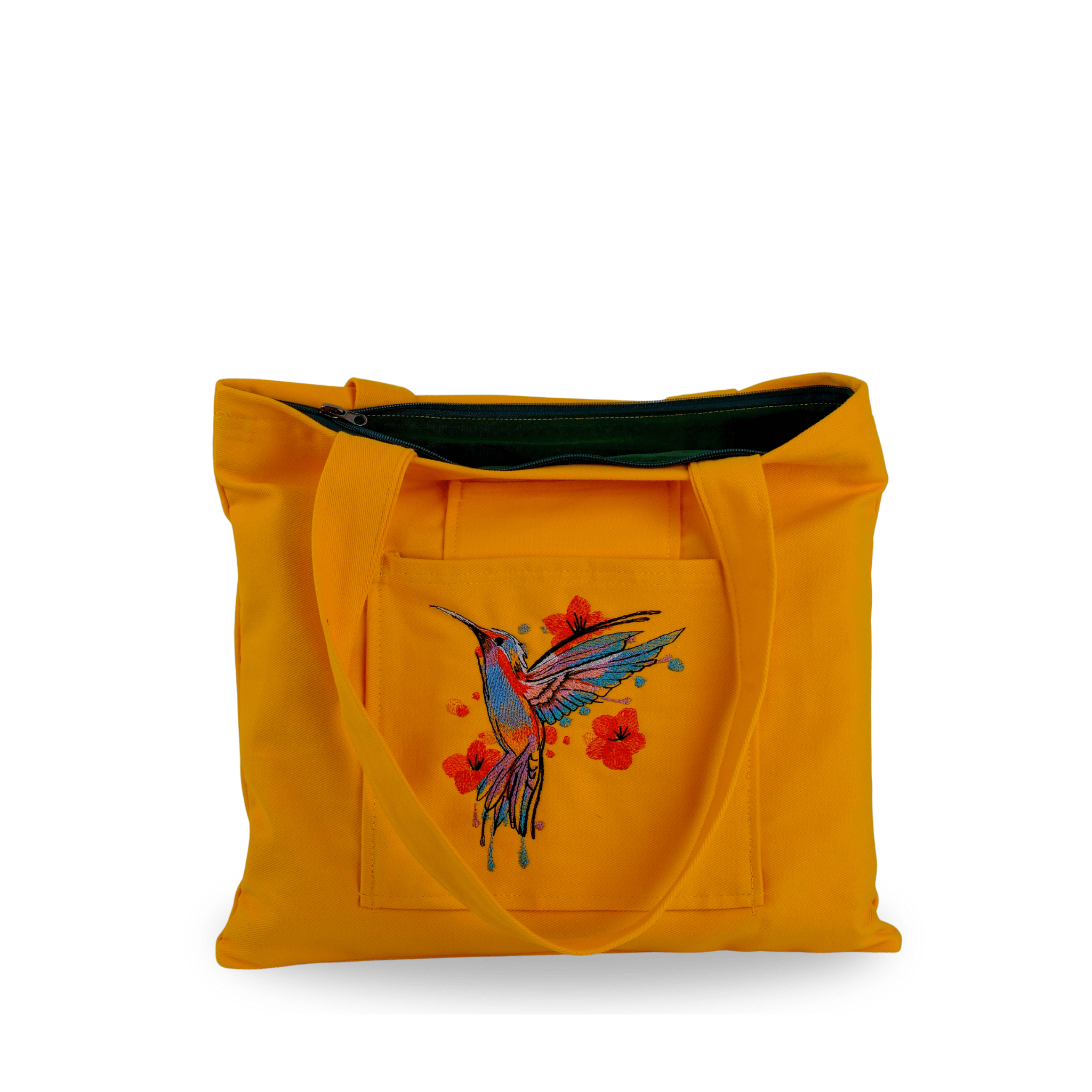 Yellow canvas bag with hummingbird embroidery – handcrafted and sustainable – Canvasbag