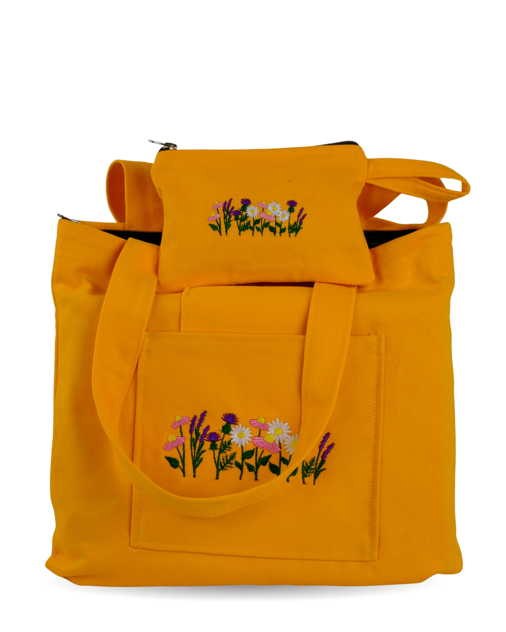 Yellow canvas bag with lavender and daisy embroidery – canvasbag