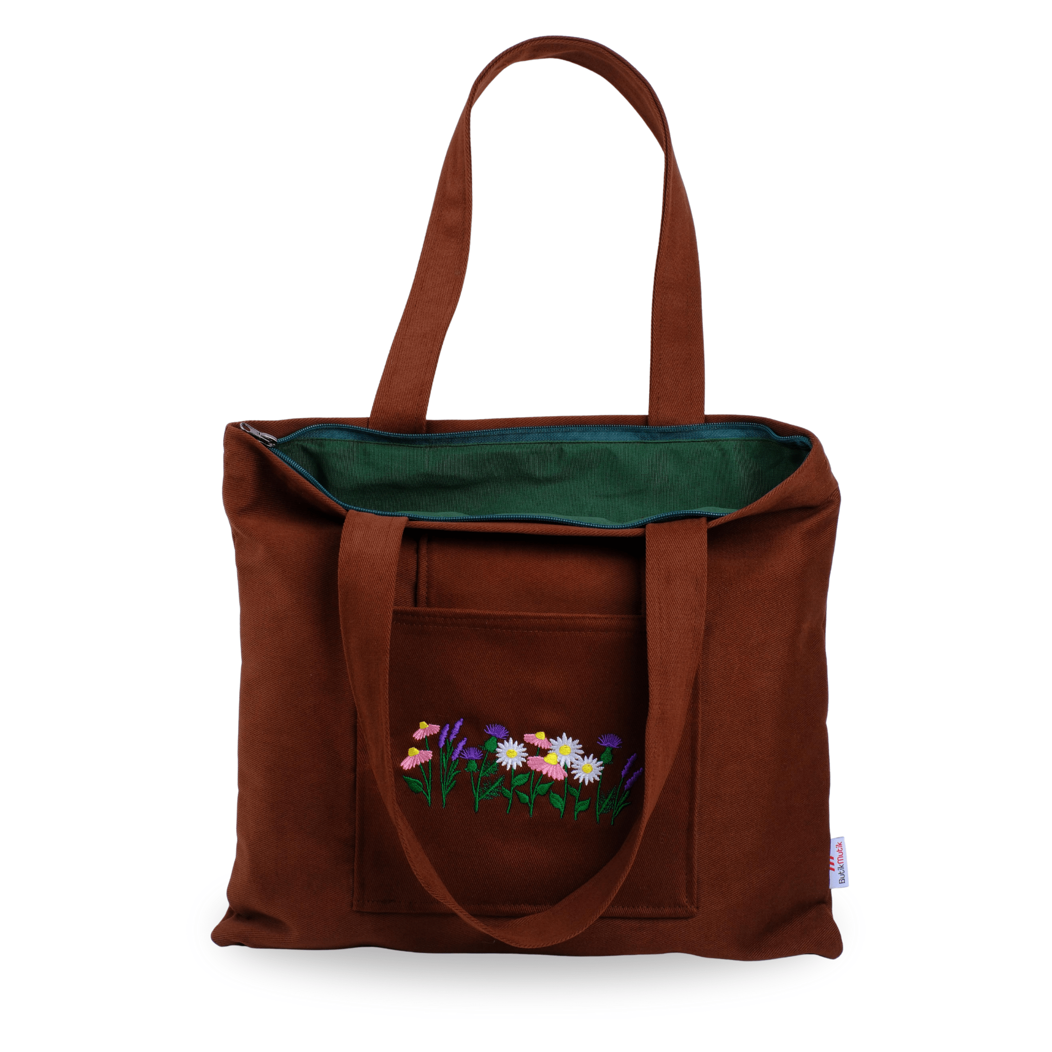 Dark brown embroidered canvasbag with floral design – Lavender & Daisy
