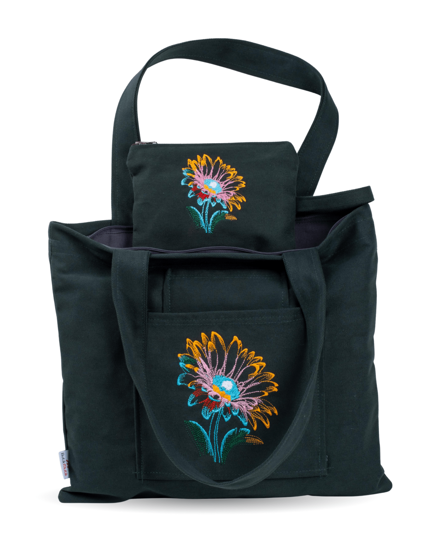 Dark green lotus flower canvas tote and wallet set – canvasbag
