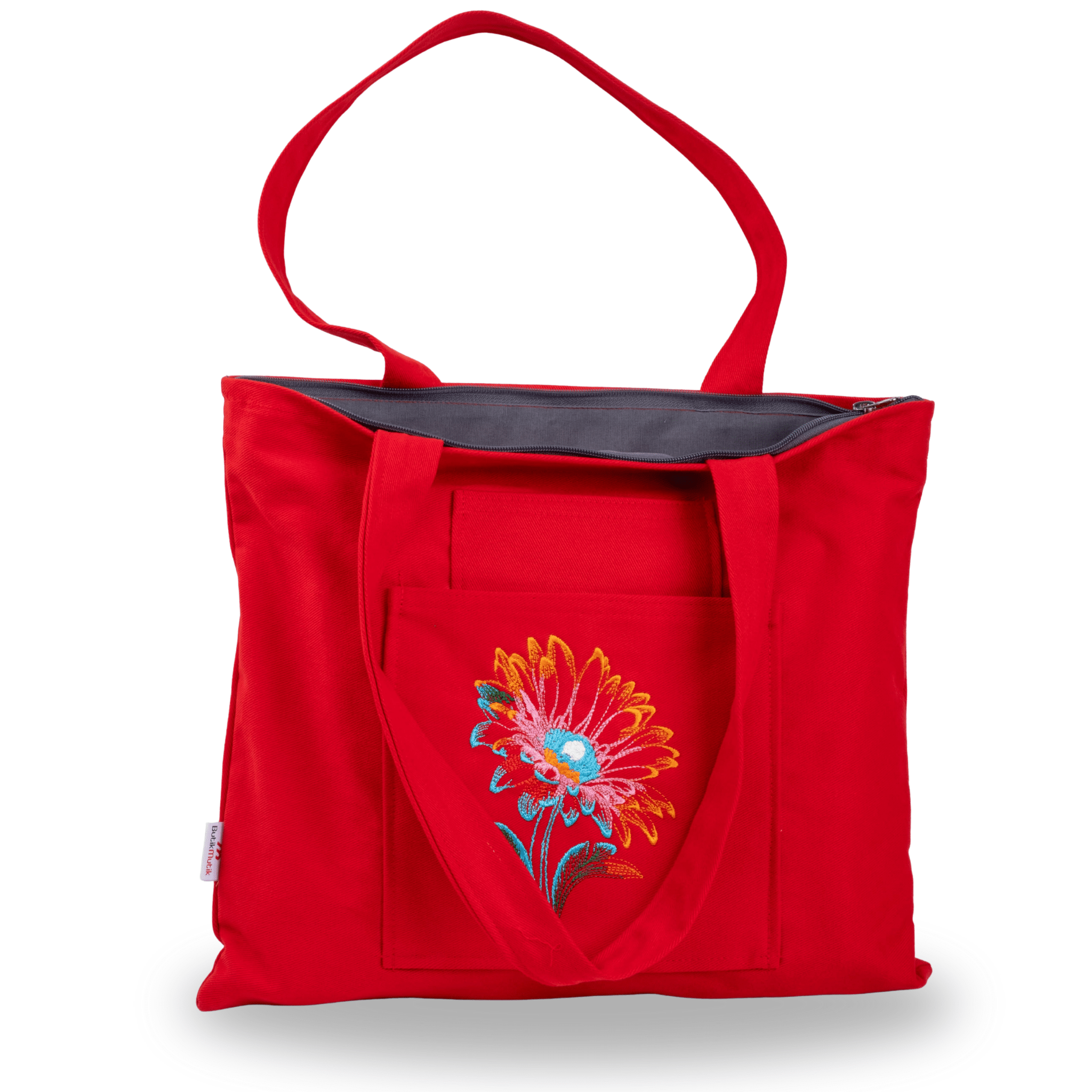 Red lotus flower embroidered shoulder bag – canvasbag