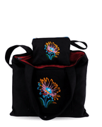 Black canvas tote bag with lotus flower embroidery – canvasbag