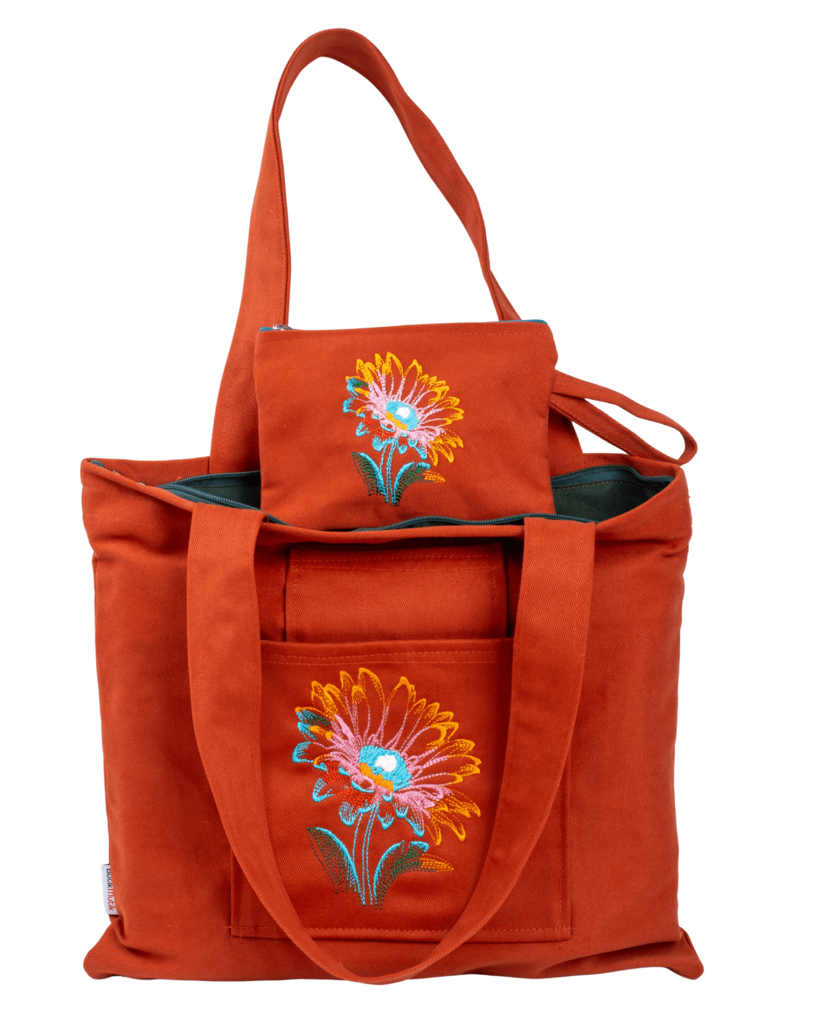 Embroidered gabardine bag with lotus flower design – canvasbag