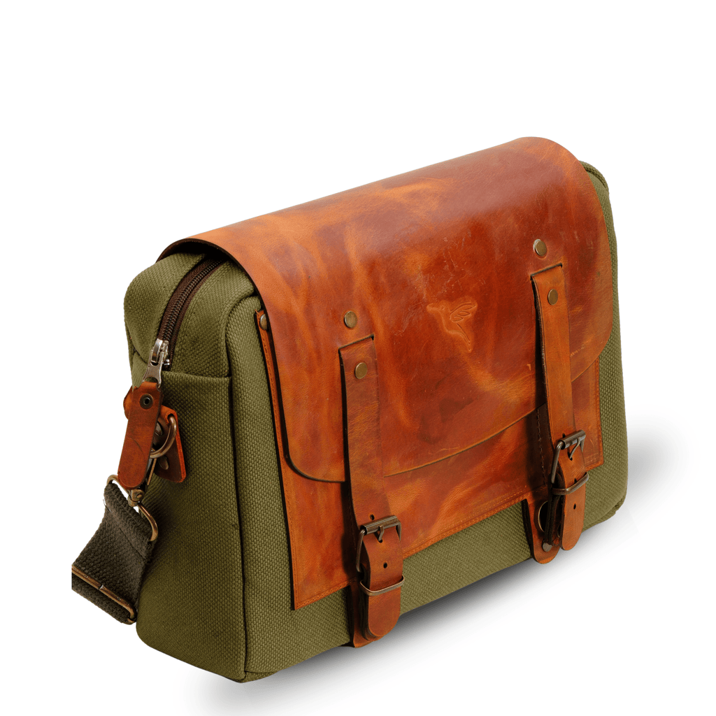 Medium Leather & Canvas Messenger Bag (Crossbody Style) - canvasbag
