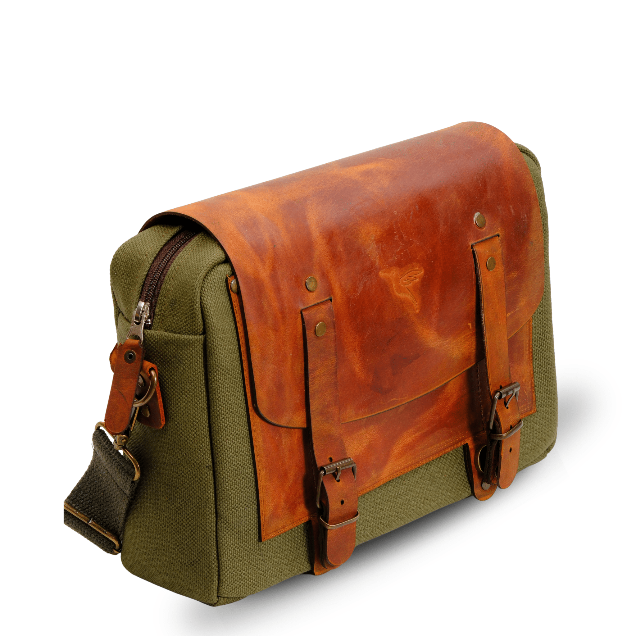 Medium Leather & Canvas Messenger Bag (Crossbody Style) - canvasbag
