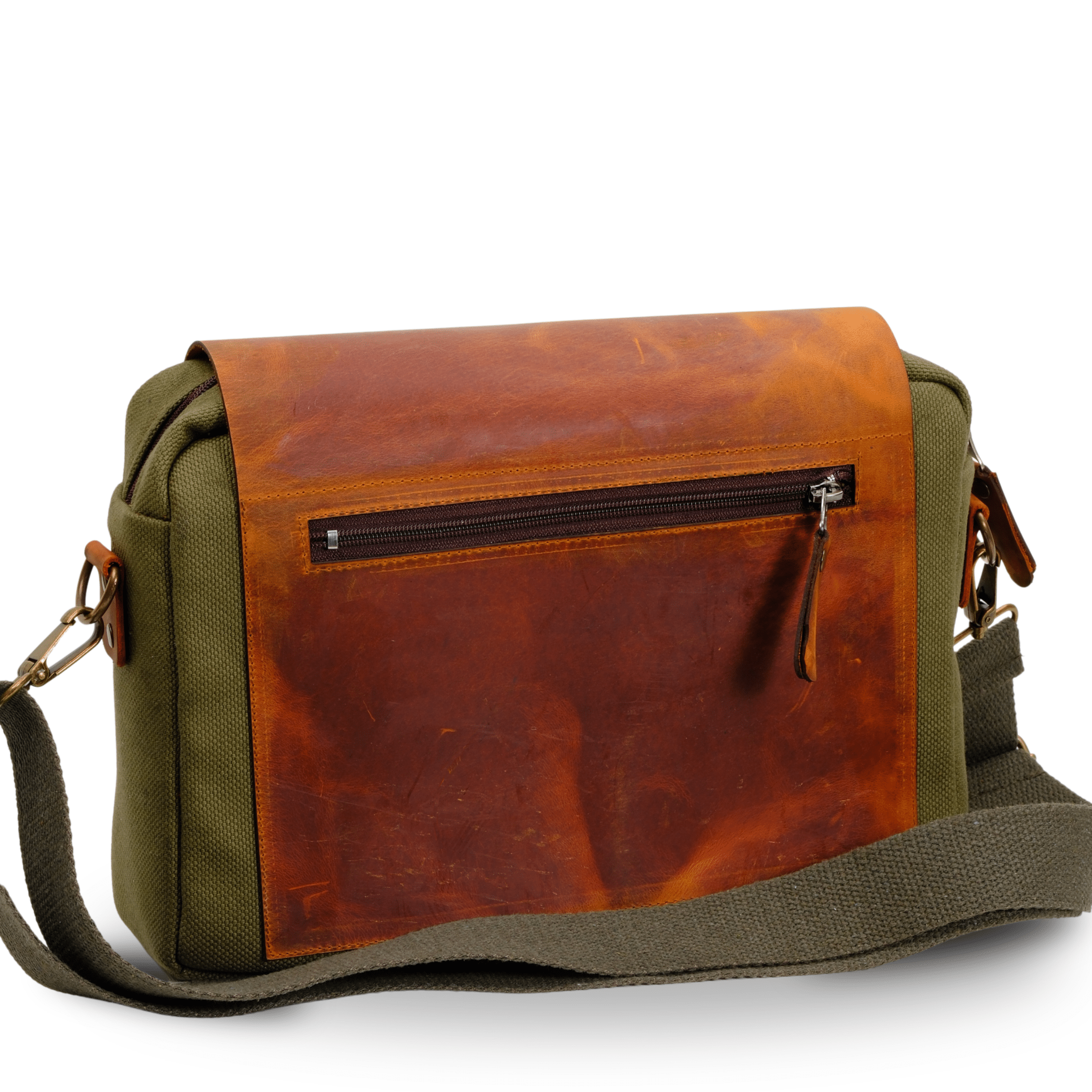 Medium Leather & Canvas Messenger Bag (Crossbody Style) - canvasbag