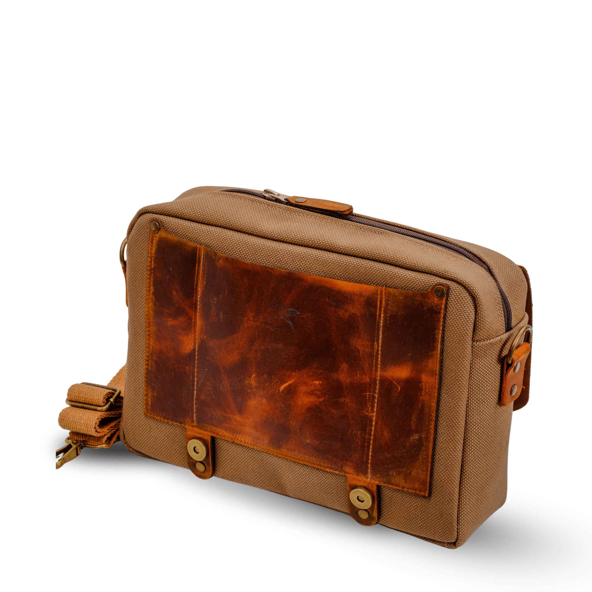 Medium Leather & Canvas Messenger Bag (Crossbody Style) - canvasbag