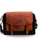 Medium Leather & Canvas Messenger Bag (Crossbody Style) - canvasbag