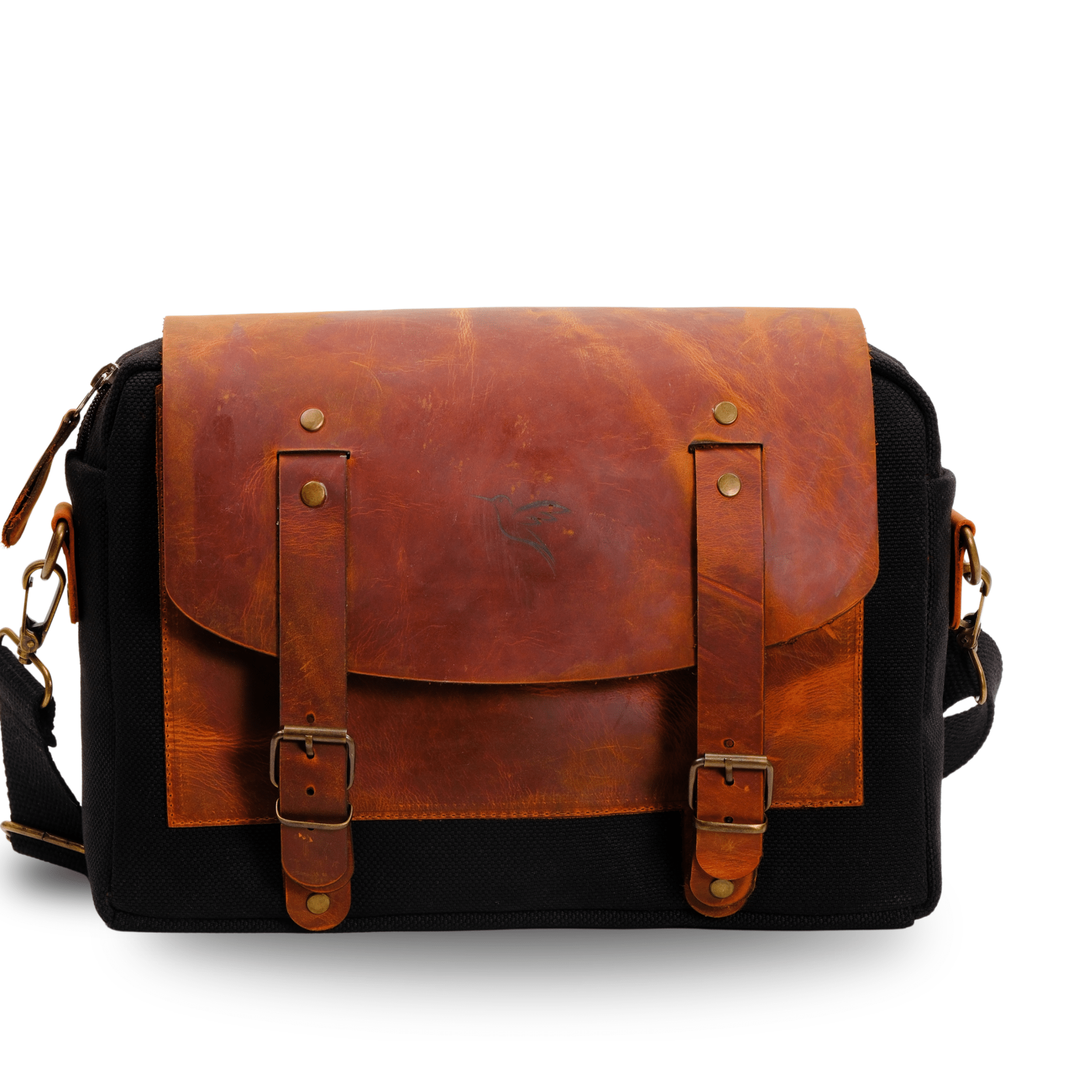 Medium Leather & Canvas Messenger Bag (Crossbody Style) - canvasbag