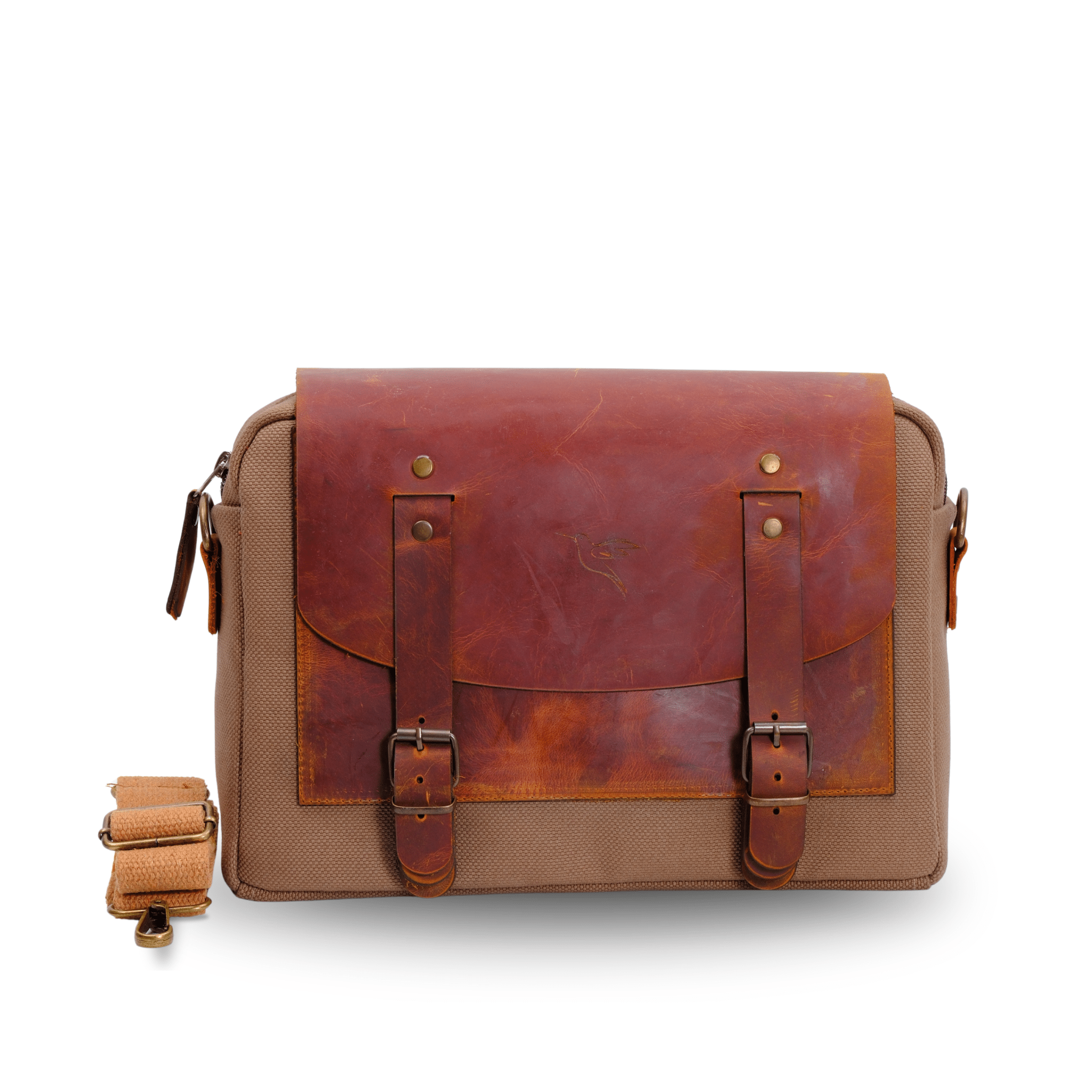 Medium Leather & Canvas Messenger Bag (Crossbody Style) - canvasbag