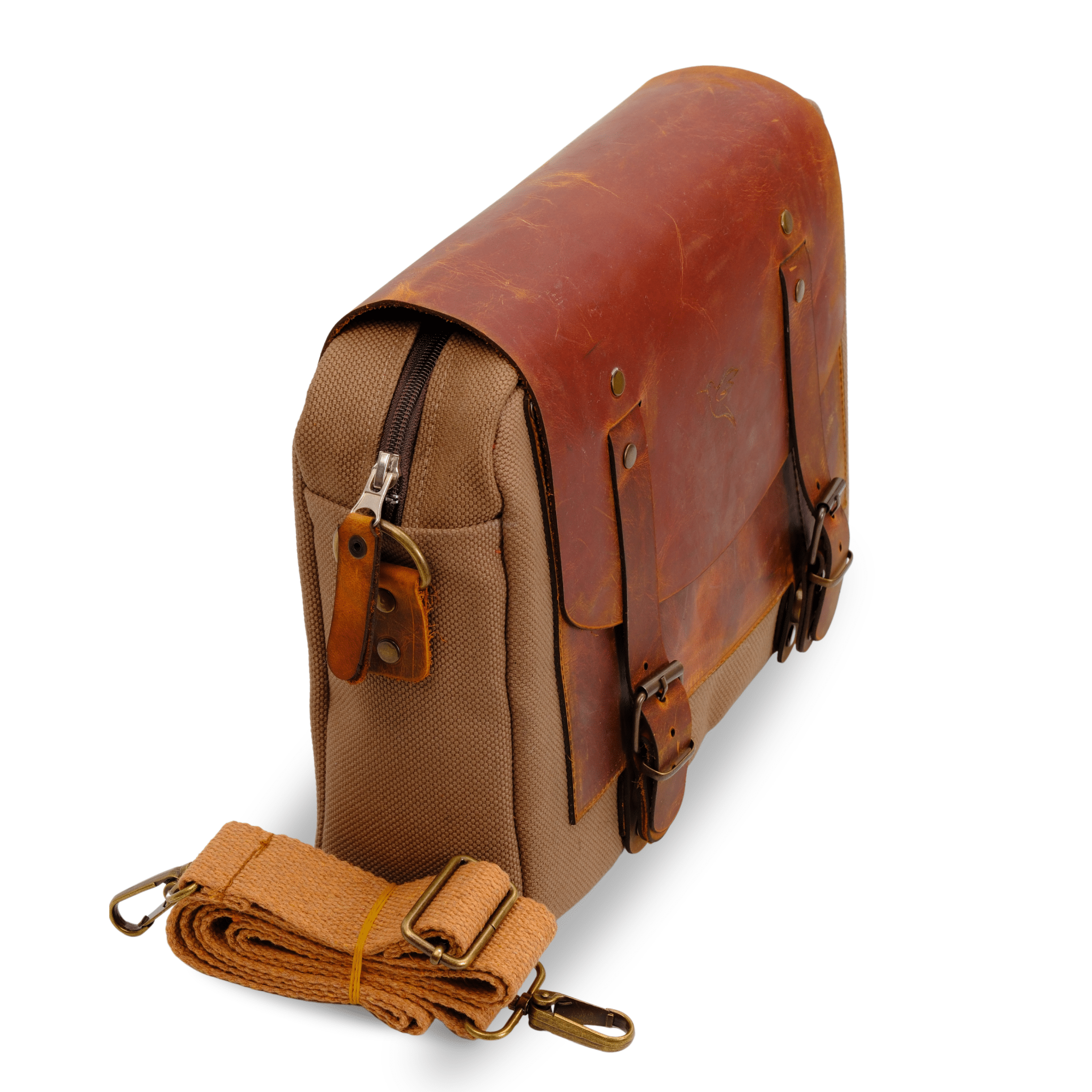 Medium Leather & Canvas Messenger Bag (Crossbody Style) - canvasbag