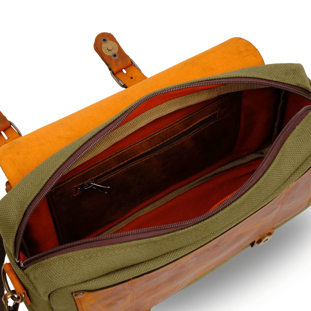 Medium Leather & Canvas Messenger Bag (Crossbody Style) - canvasbag