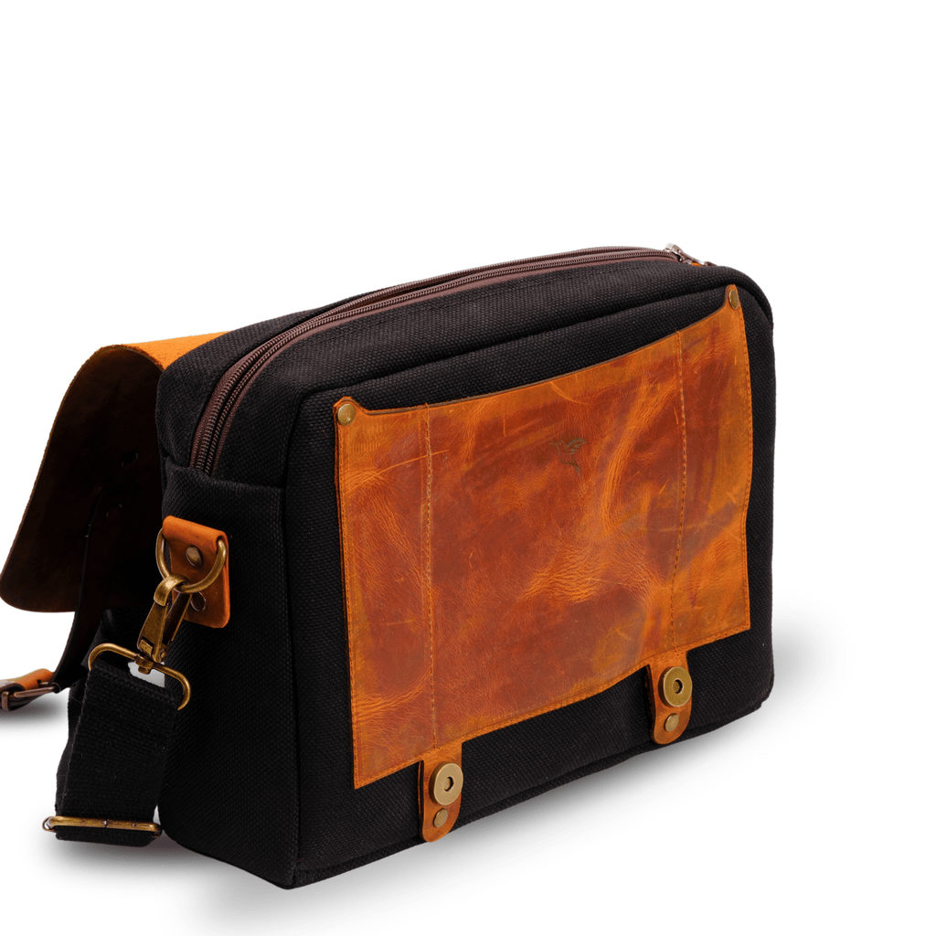 Medium Leather & Canvas Messenger Bag (Crossbody Style) - canvasbag