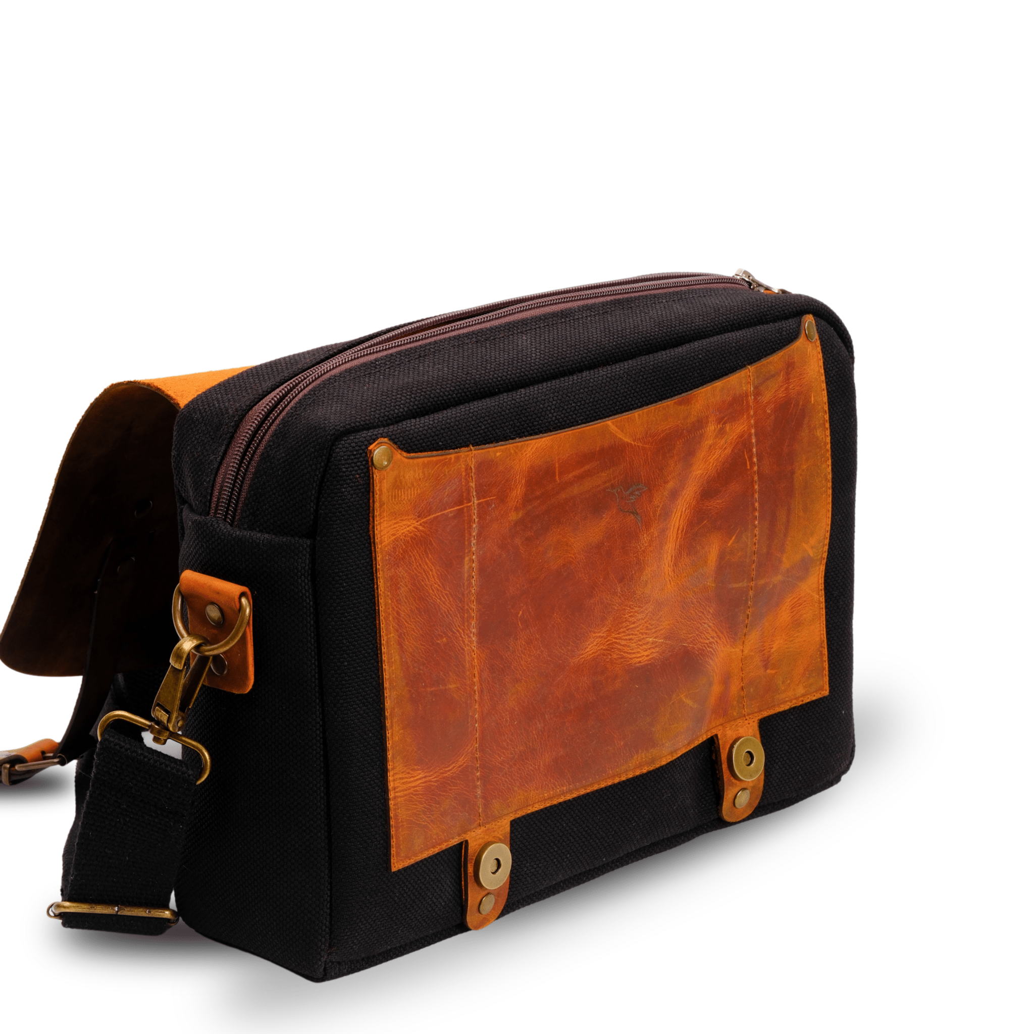 Medium Leather & Canvas Messenger Bag (Crossbody Style) - canvasbag