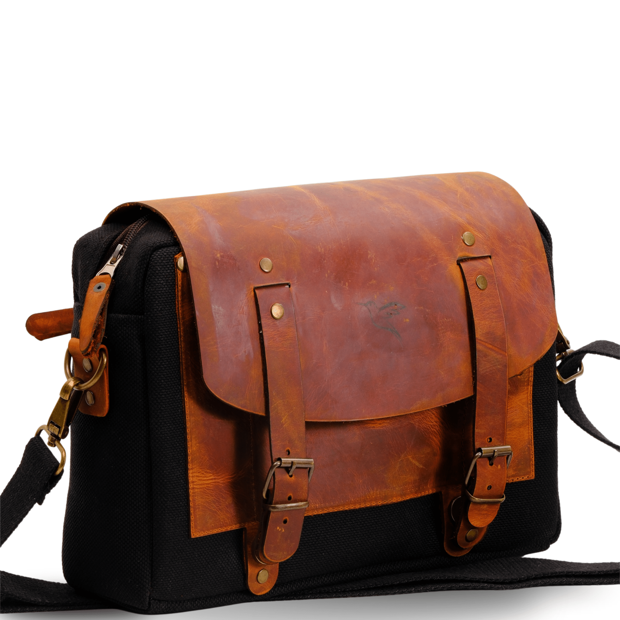 Medium Leather & Canvas Messenger Bag (Crossbody Style) - canvasbag