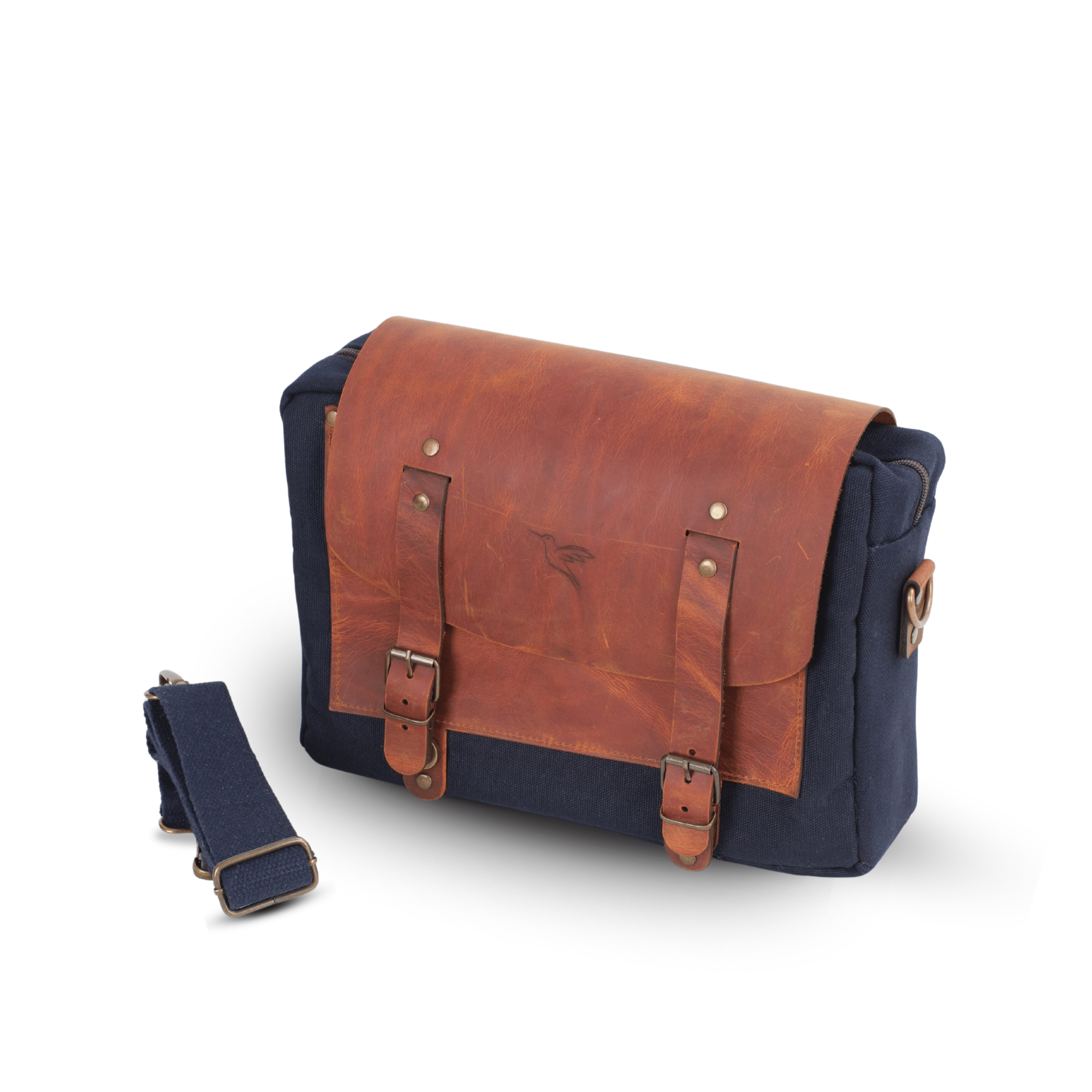 Medium Leather & Canvas Messenger Bag (Crossbody Style) - canvasbag