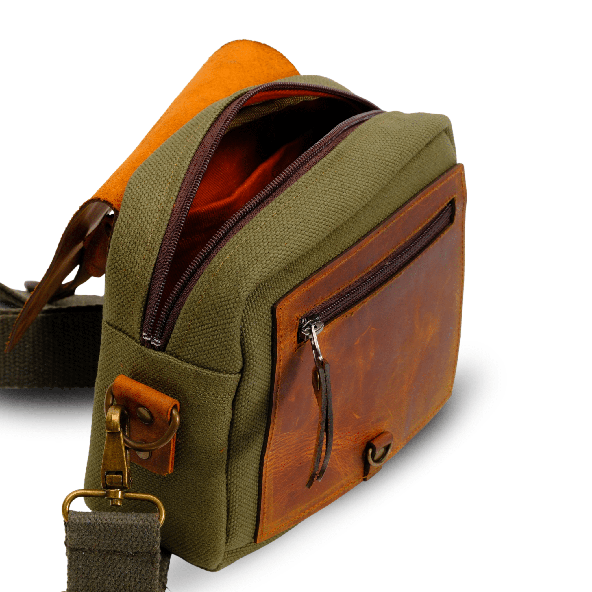 Mini Leather & Canvas Messenger Bag (Crossbody Style) - canvasbag