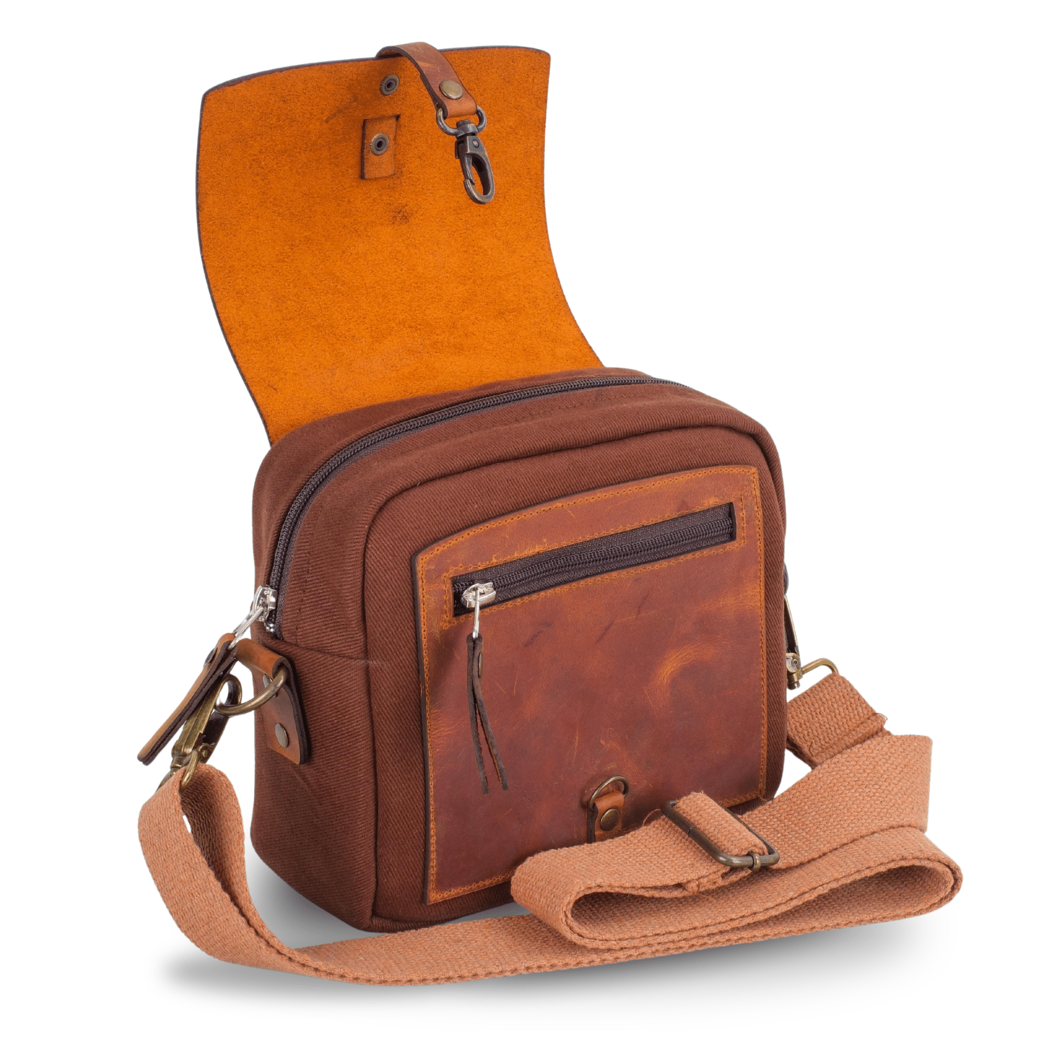 Mini Leather & Canvas Messenger Bag (Crossbody Style) - canvasbag
