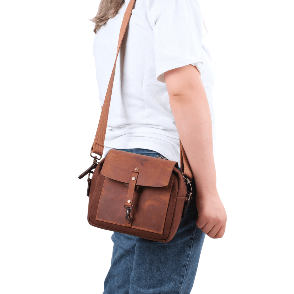 Mini Leather & Canvas Messenger Bag (Crossbody Style) - canvasbag