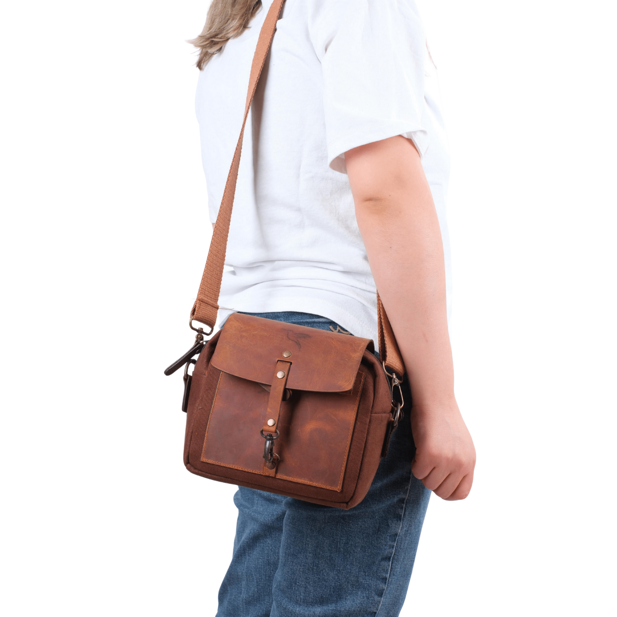 Mini Leather & Canvas Messenger Bag (Crossbody Style) - canvasbag